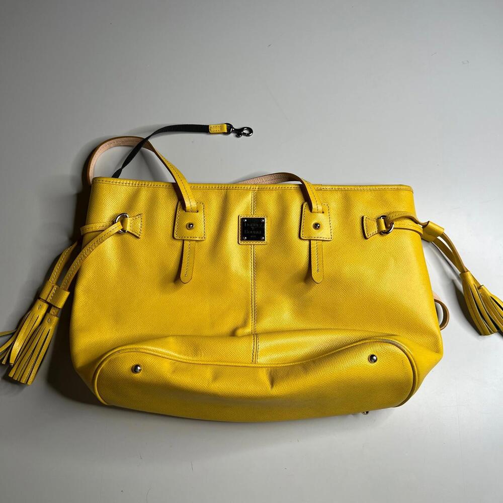 Dooney & Bourke Yellow‎ Pebble Leather Tassel Tote Bag Large Shoulder Purse